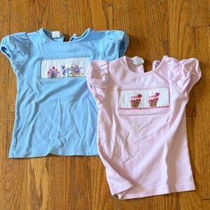 Girls Short Sleeve Puff-Sleeve Tee with Smocked Ice Cream Panel - Pink